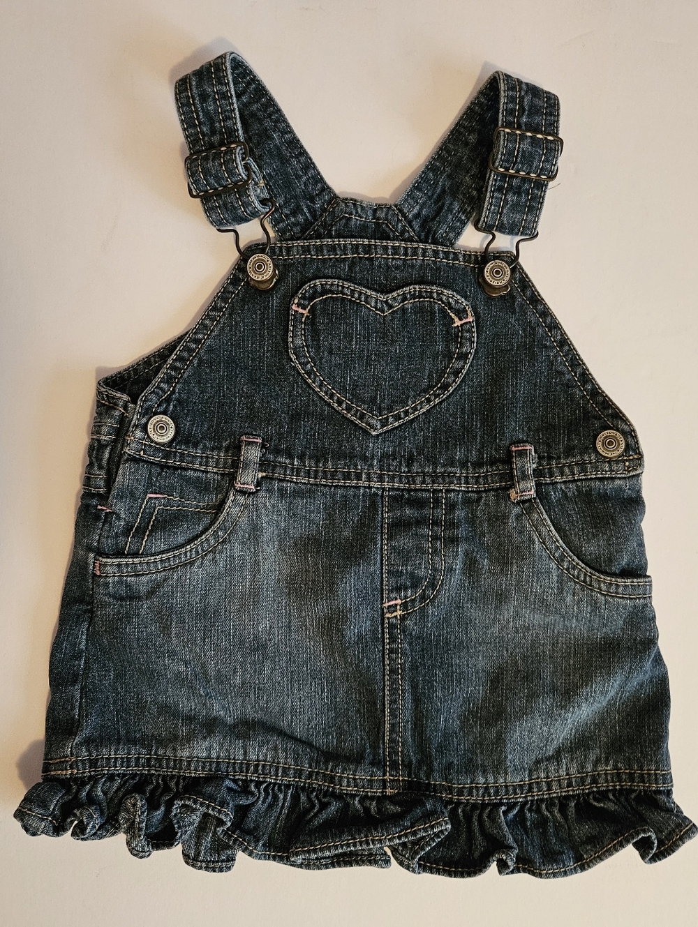 Denim Skirt Overalls With Heart Pocket